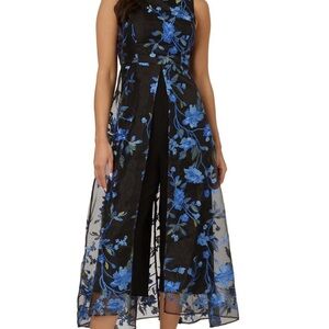 Adrianna Papell Black Jumpsuit with Vibrant Blue Floral Design